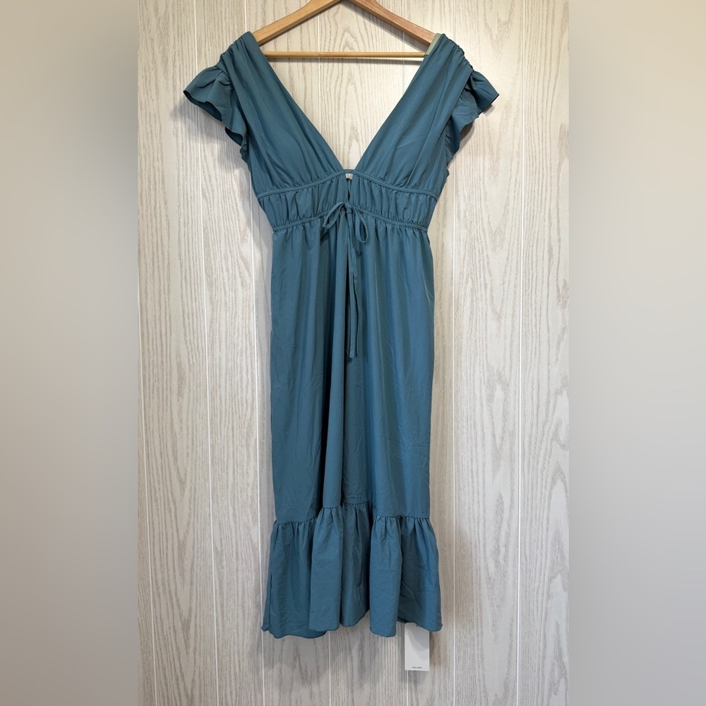 Halara Breezeful™ Deep V-Neck Butterfly Sleeve Midi Dress Stone Blue Size XS - Picture 10 of 10